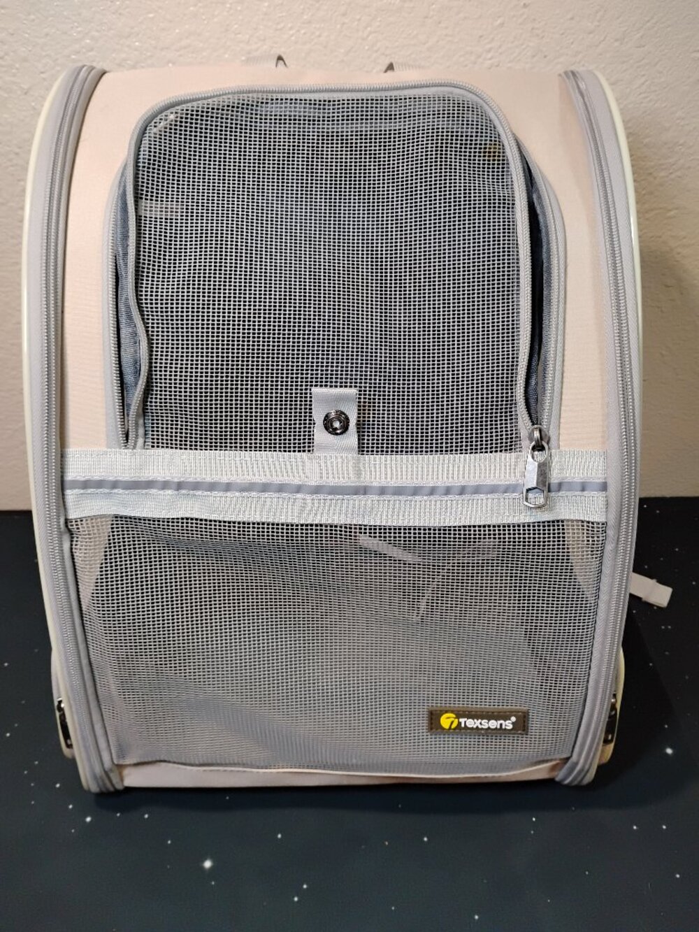 Texsens Pet Carrier Backpack Breathable Mesh Cat Dog Travel Bag Beige Gray